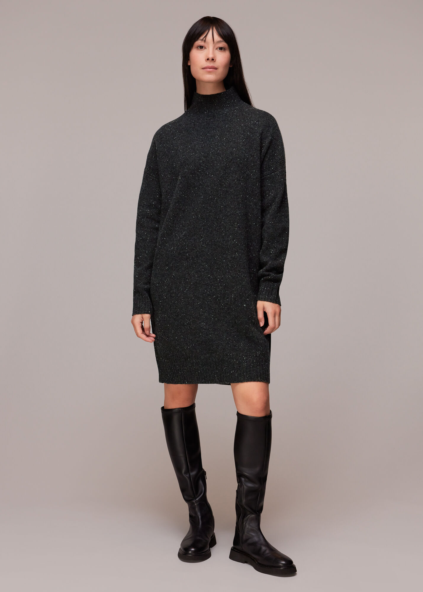 Black/Multi Funnel Neck Flecked Knit Dress WHISTLES