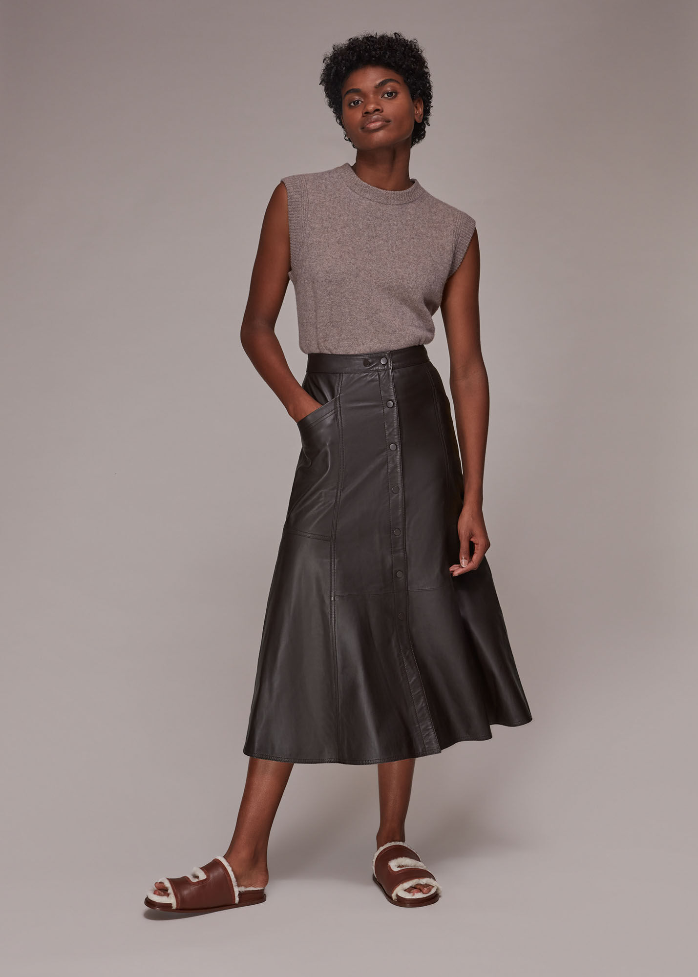Button new arrivals skirt brown