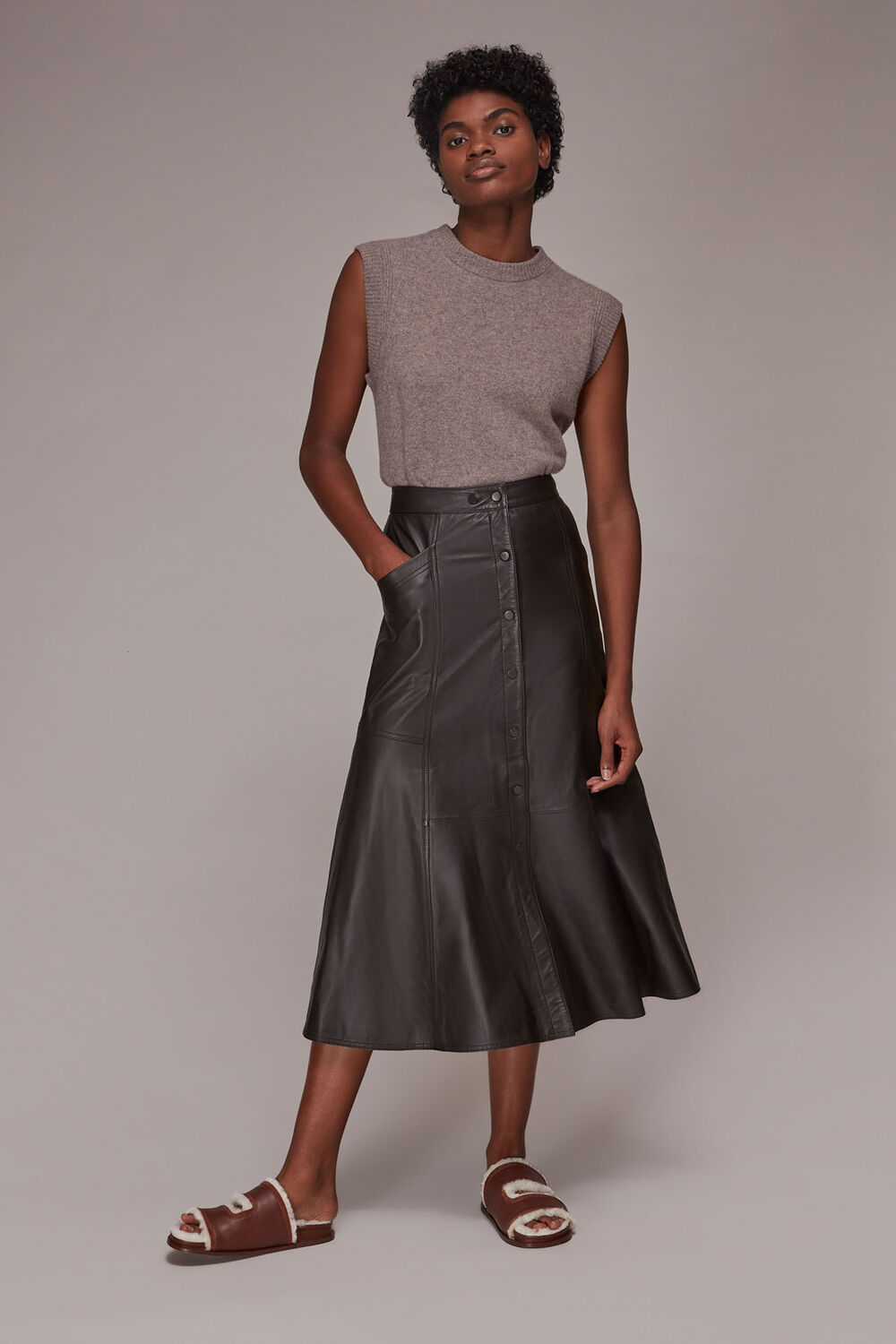 Lydia Leather Button Skirt