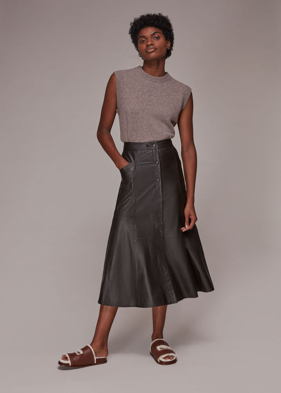 Lydia Leather Button Skirt