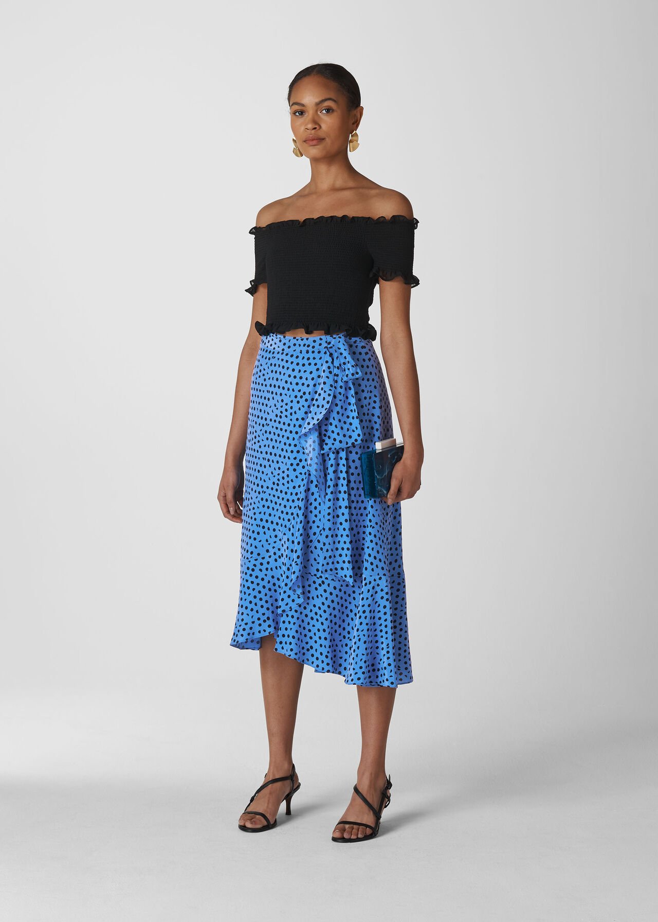 Blue/Multi Lunar Spot Wrap Skirt | WHISTLES