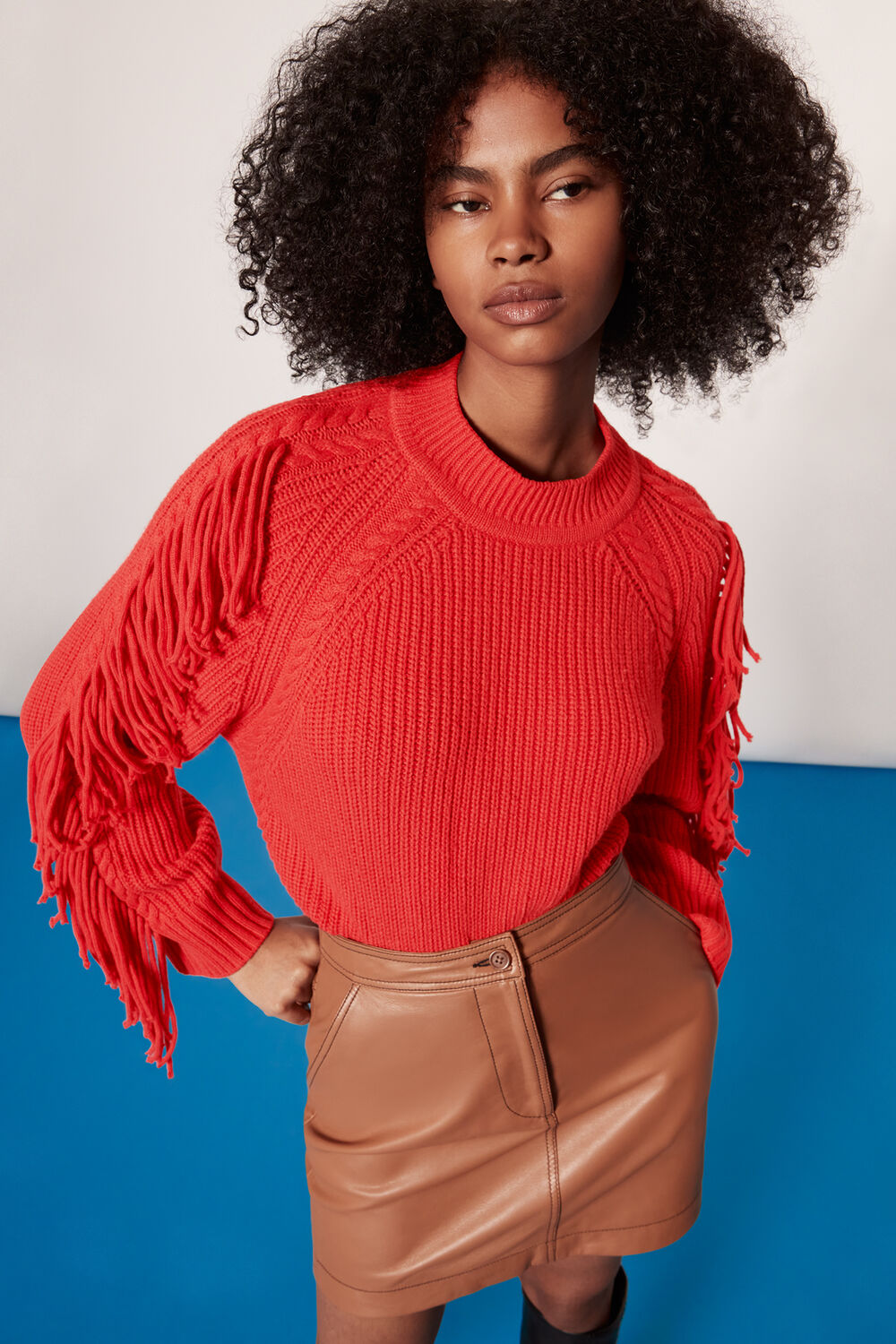 Fringe Sleeve Cable Sweater