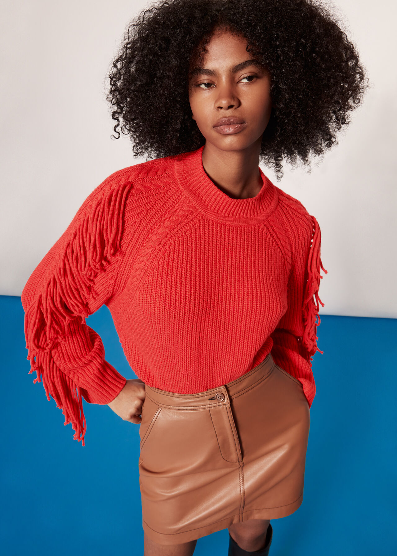 Fringe Sleeve Cable Sweater