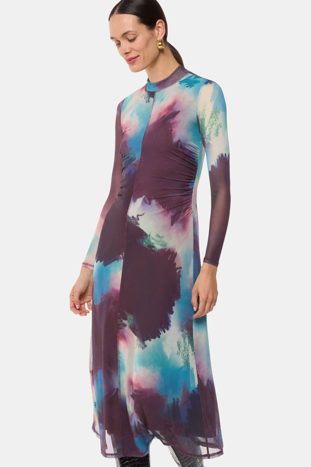 Oil Paint Print Mesh Dress