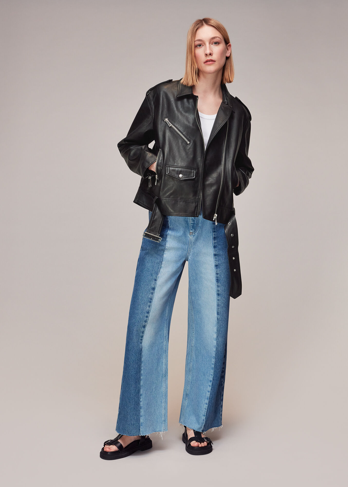 Whistles leather biker jacket sale