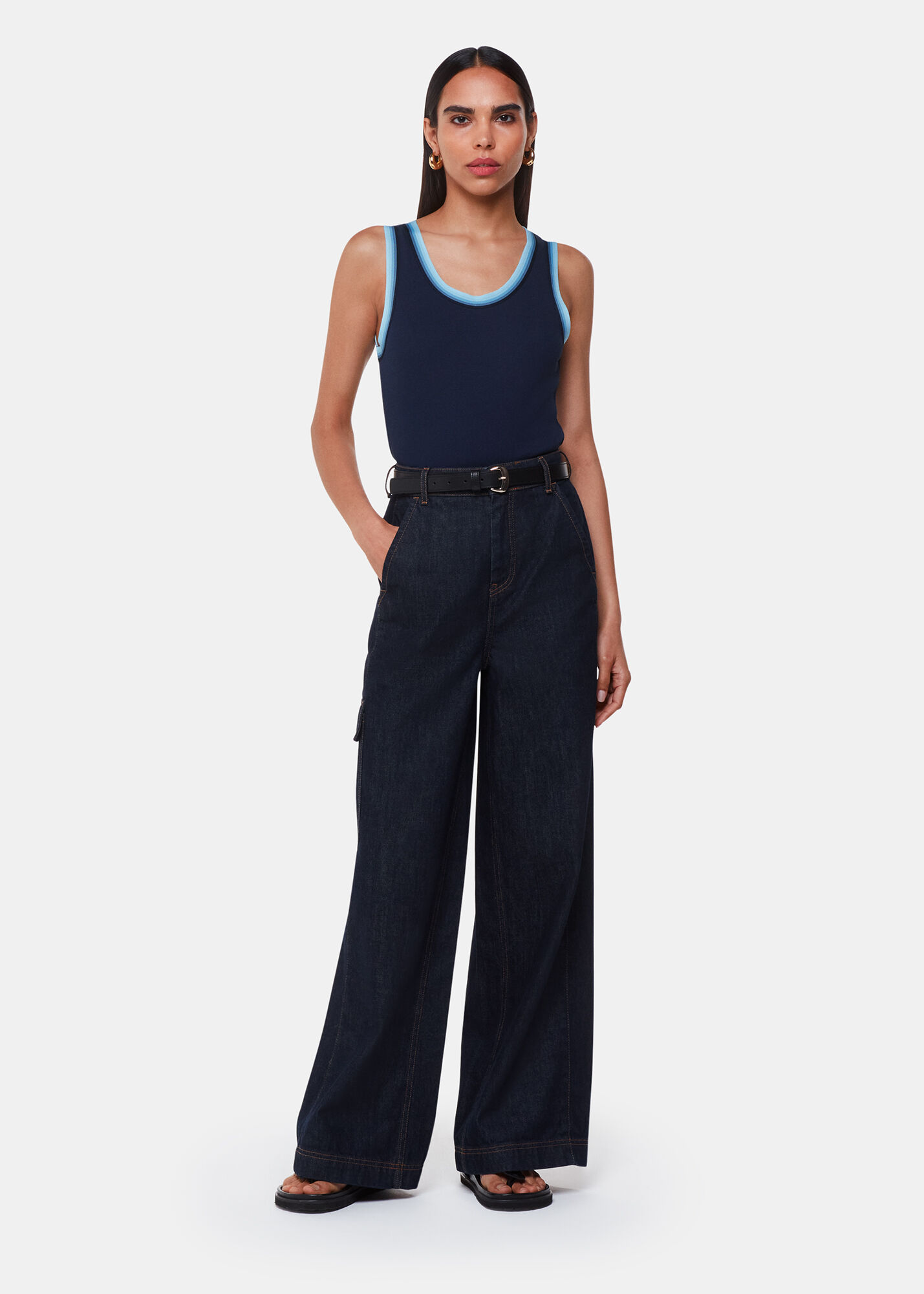 Navy/Multi Stripe Detail Vest | WHISTLES | Whistles US |