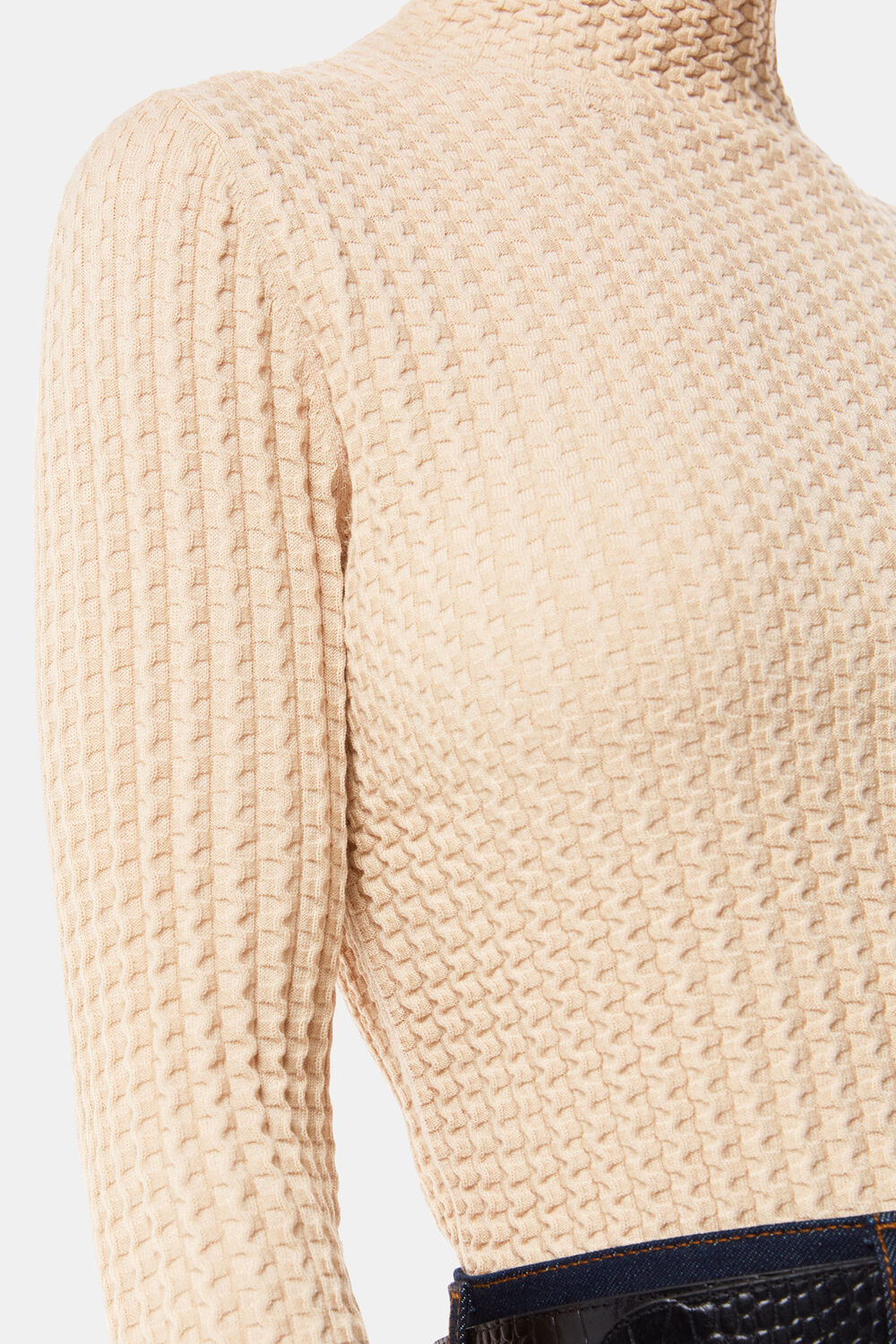 Ivory Textured Detail High Neck Knit