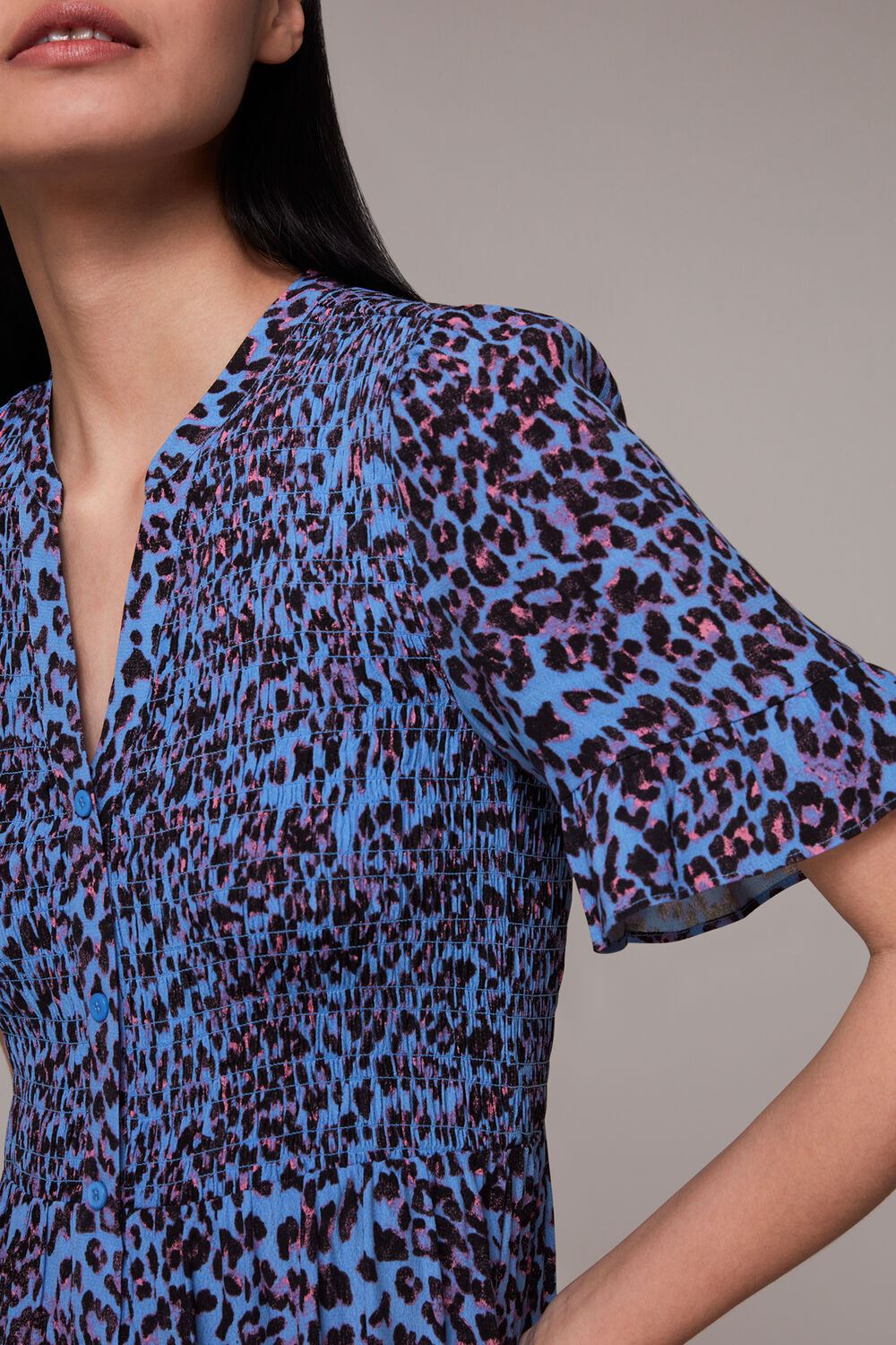 Animal Cheetah Shirred Dress