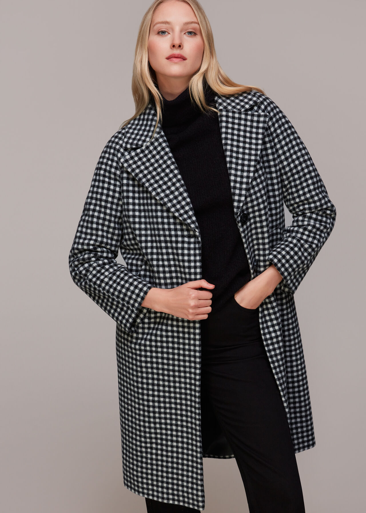 Gingham Wool Cocoon Coat