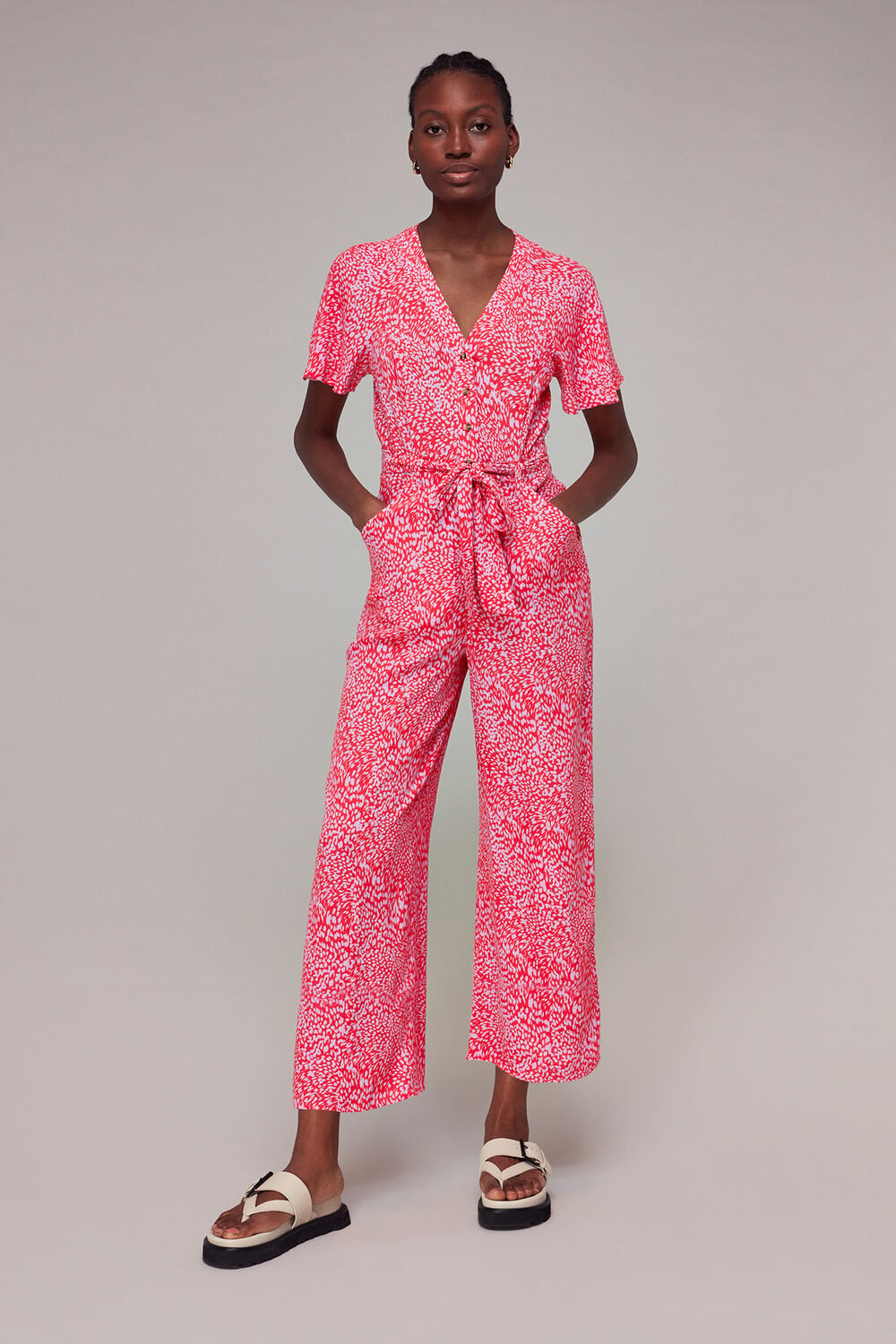Pink Diagonal Print Jumpsuit