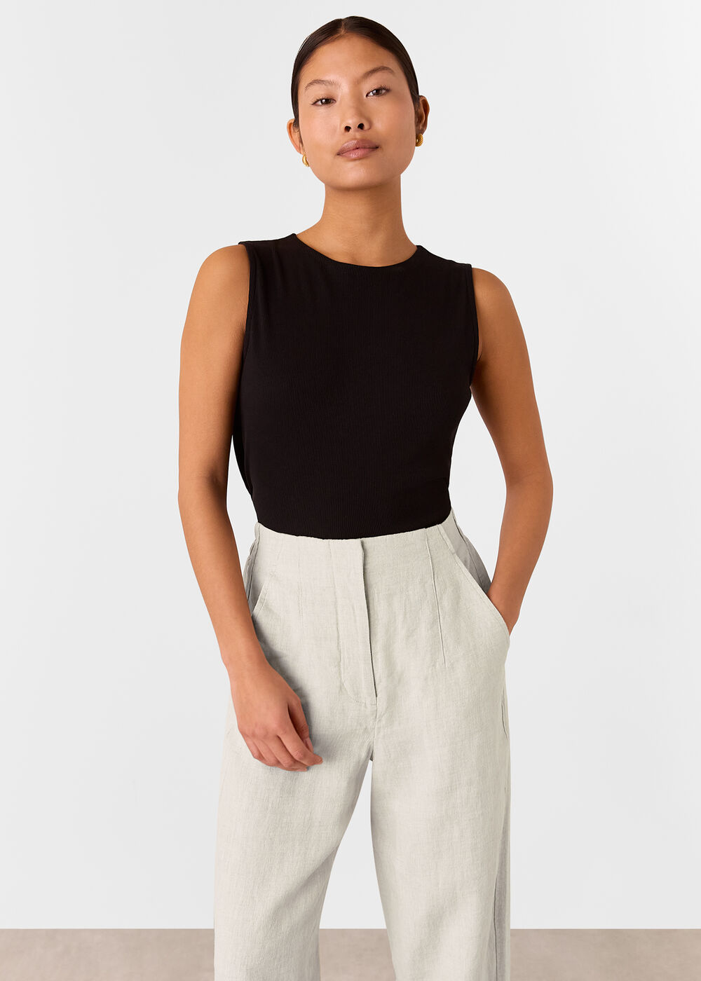 Petite Linen Barrel Leg Trouser