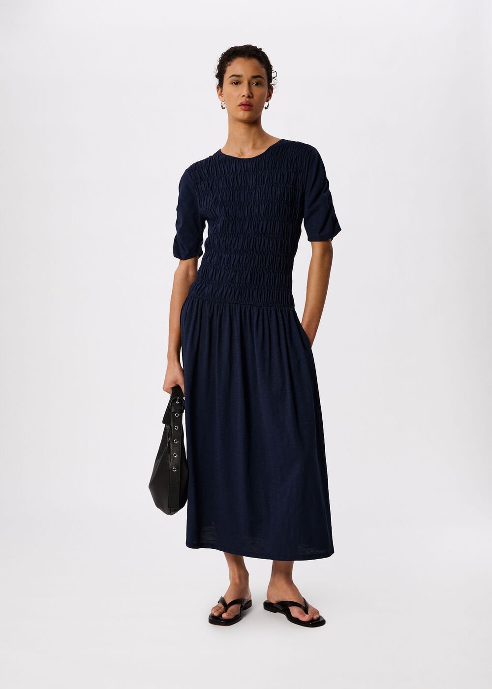 Jersey Shirred Midi Dress
