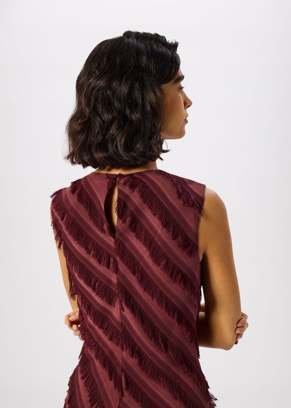 Diagonal Fringe Textured Dress