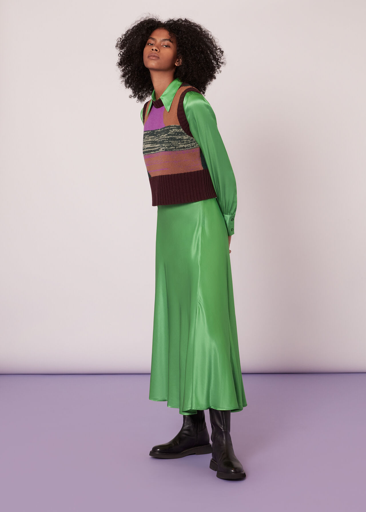 Lime Hallie Silk Mix Skirt WHISTLES