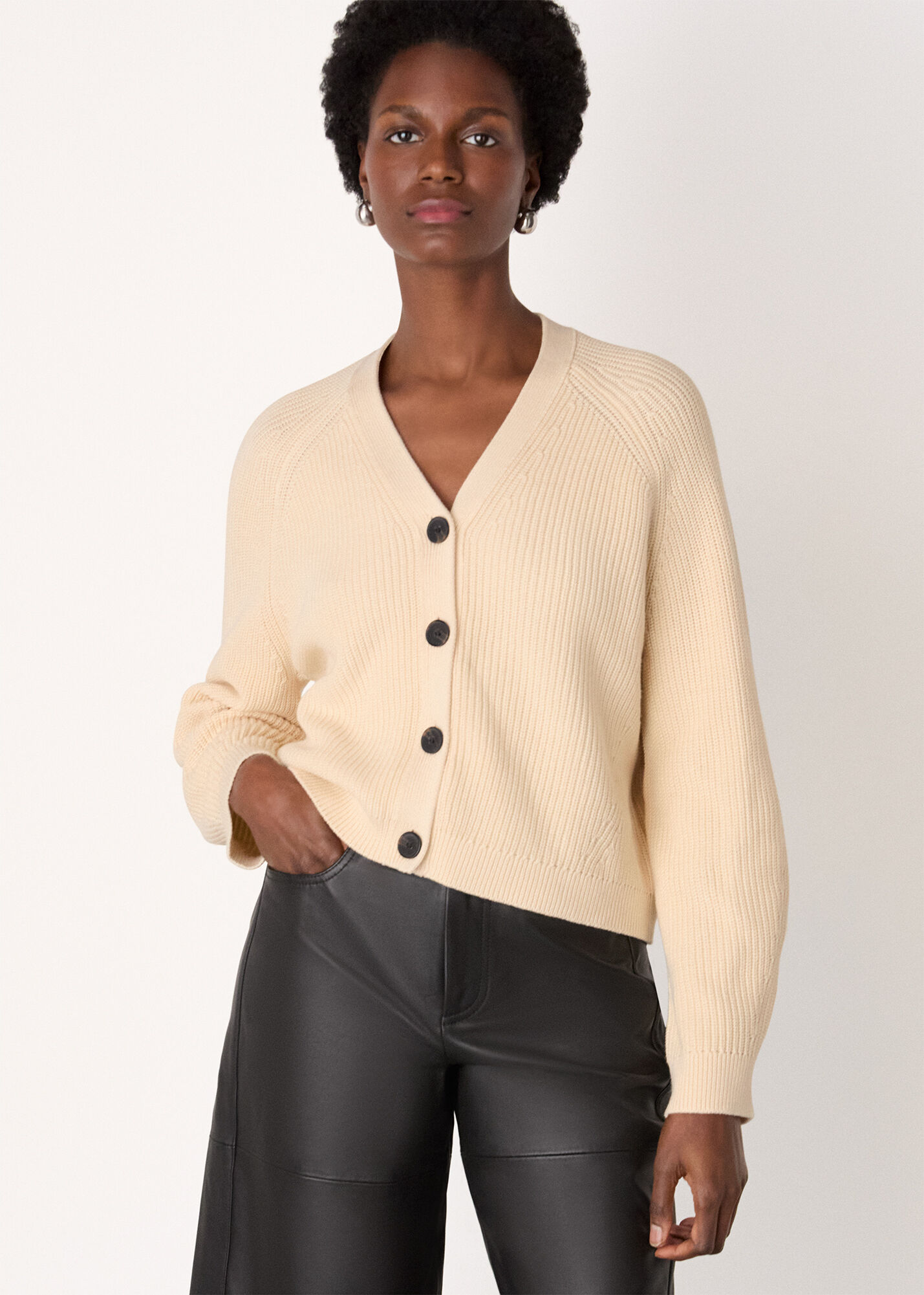 Ivory V Neck Cotton Cardigan | WHISTLES | Whistles US |