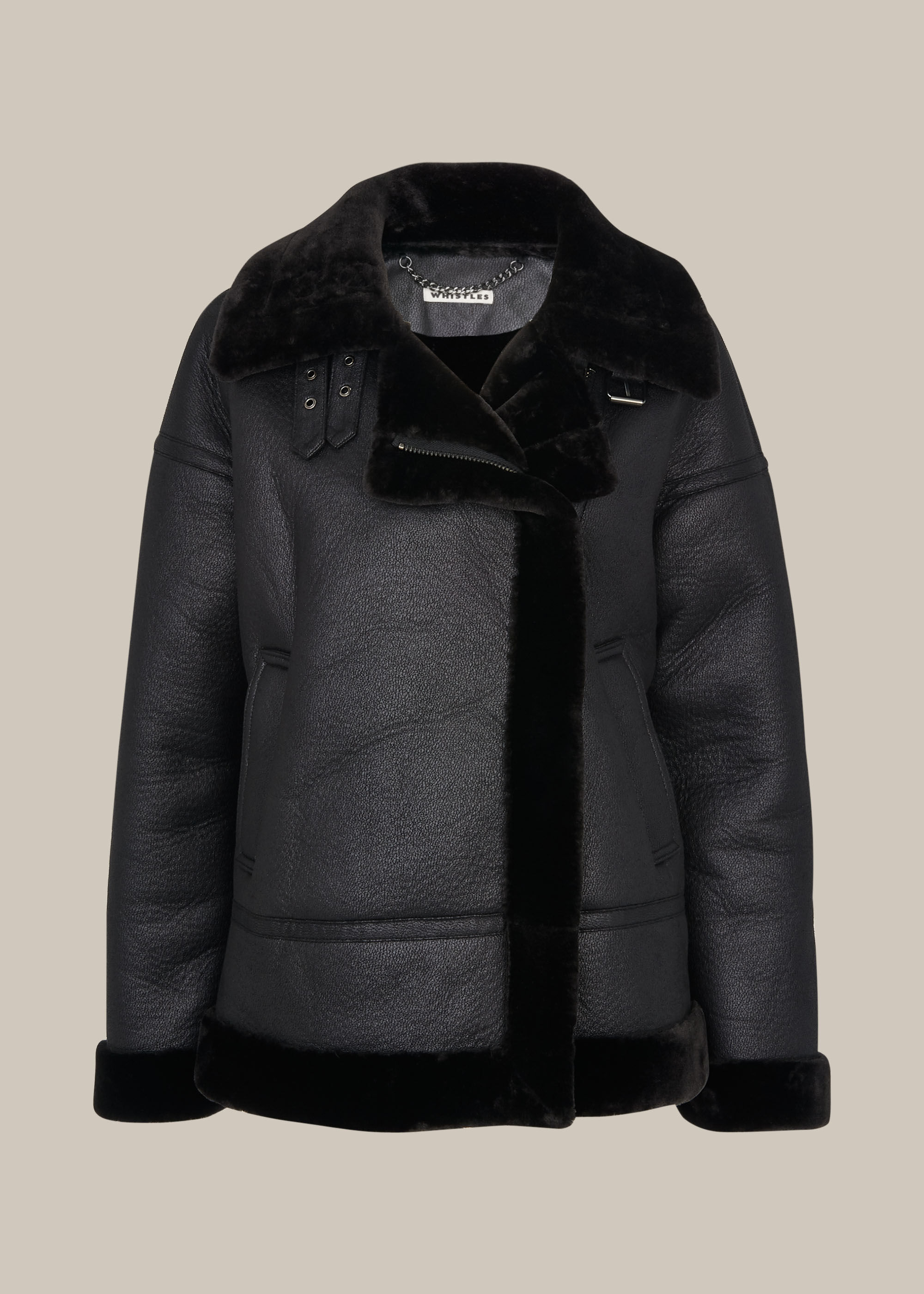 Whistles faux store shearling biker jacket