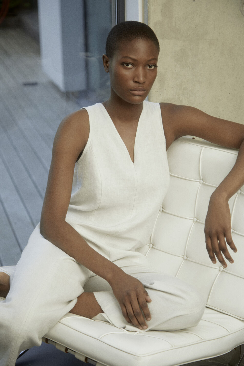 Linen V Neck Jumpsuit