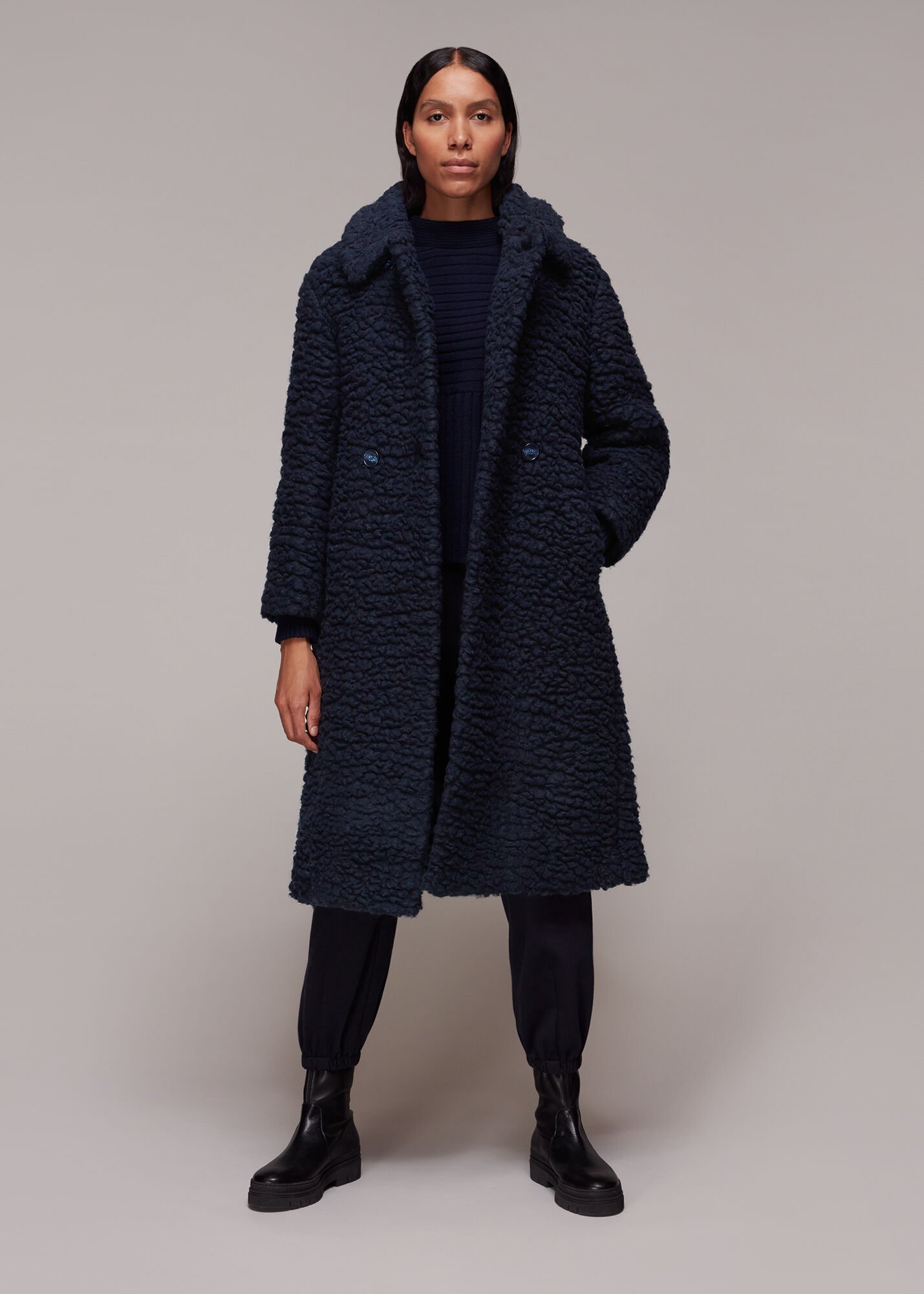 Navy Lottie Teddy Wool Coat