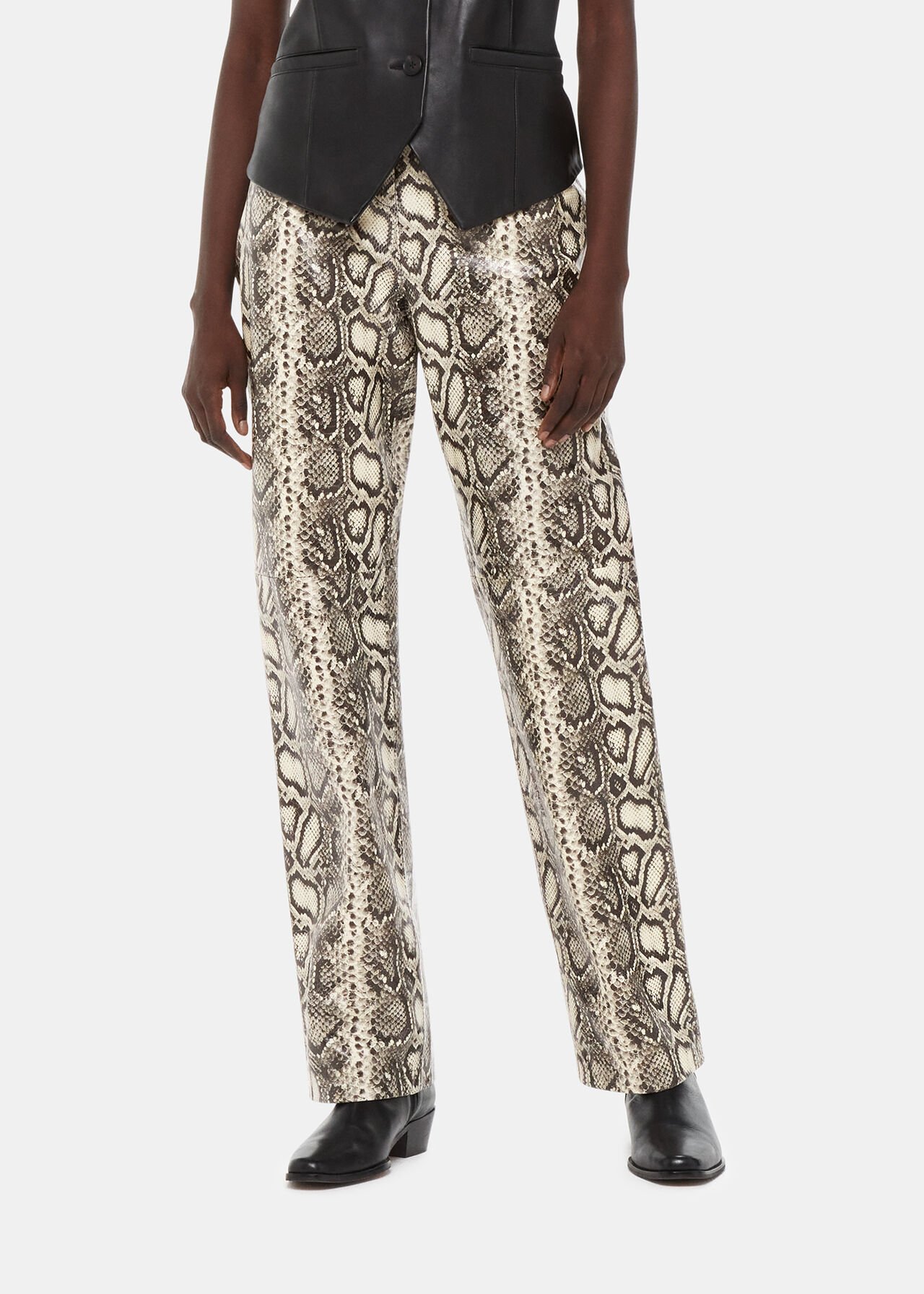 Snake Print Leather Trousers