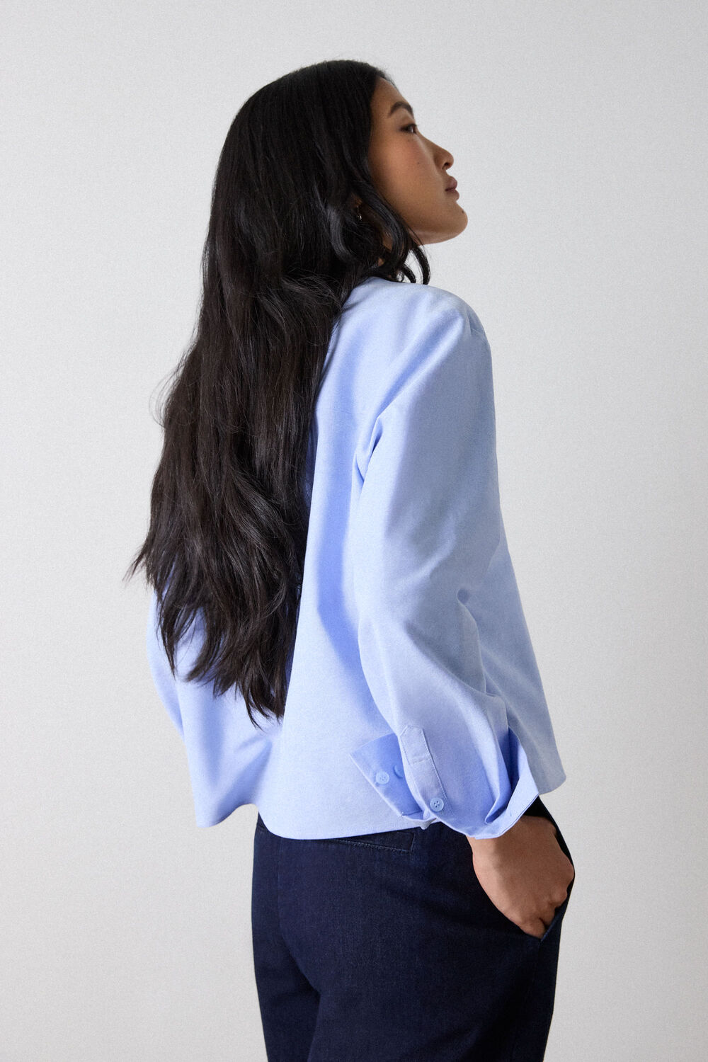 Pale Blue Boxy Oxford Cotton Shirt