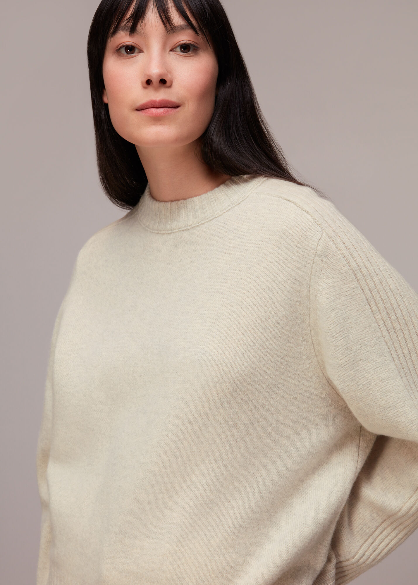 Neutral Boyfriend Wool Sweater WHISTLES