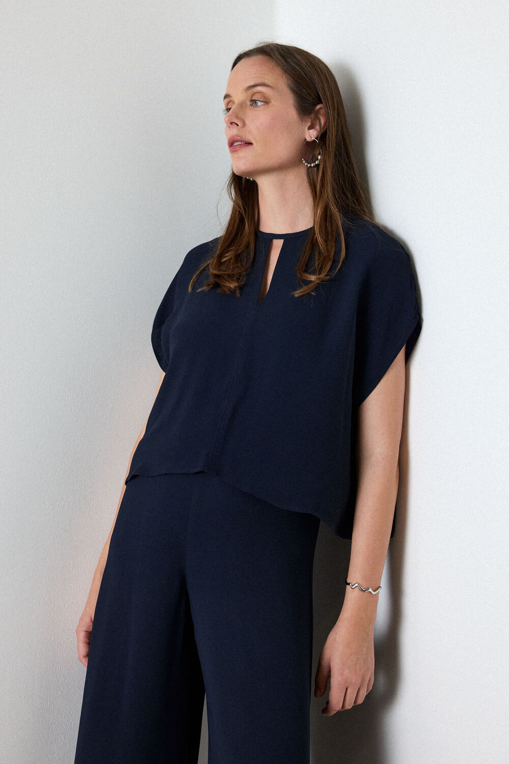 Navy Cape Detail Crepe Jumpsuit