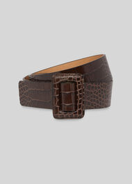 Croc Leather Belt Brown