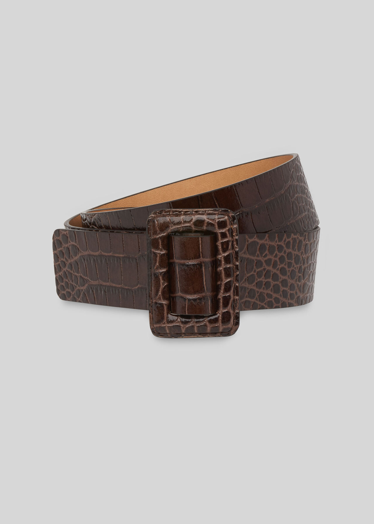 Croc Leather Belt Brown