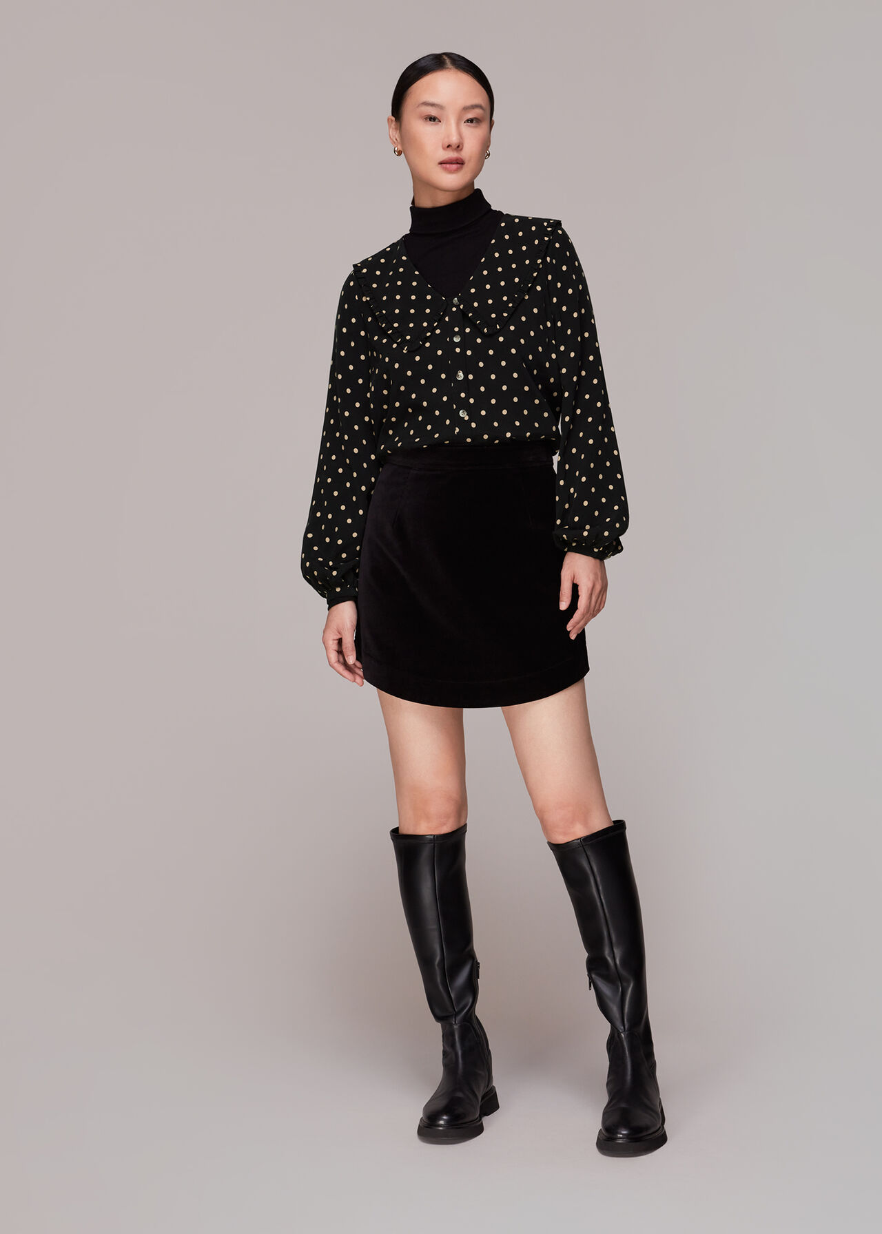 Spot Print Collar Top