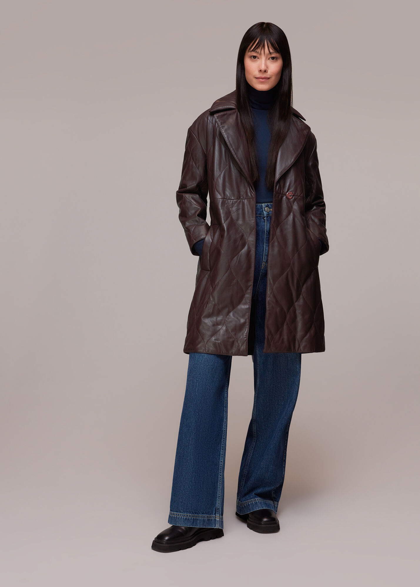 Burgundy Luna Leather Belted Jacket WHISTLES Whistles UK