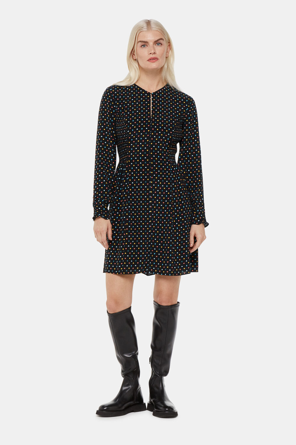 Black Petite Scattered Hearts Flippy Dress