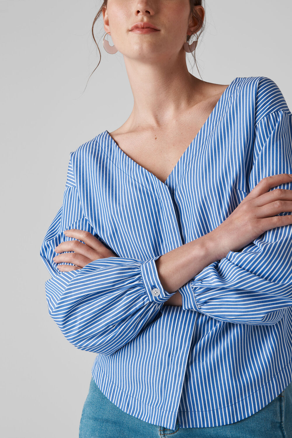 V Bardot Stripe Shirt Blue/White