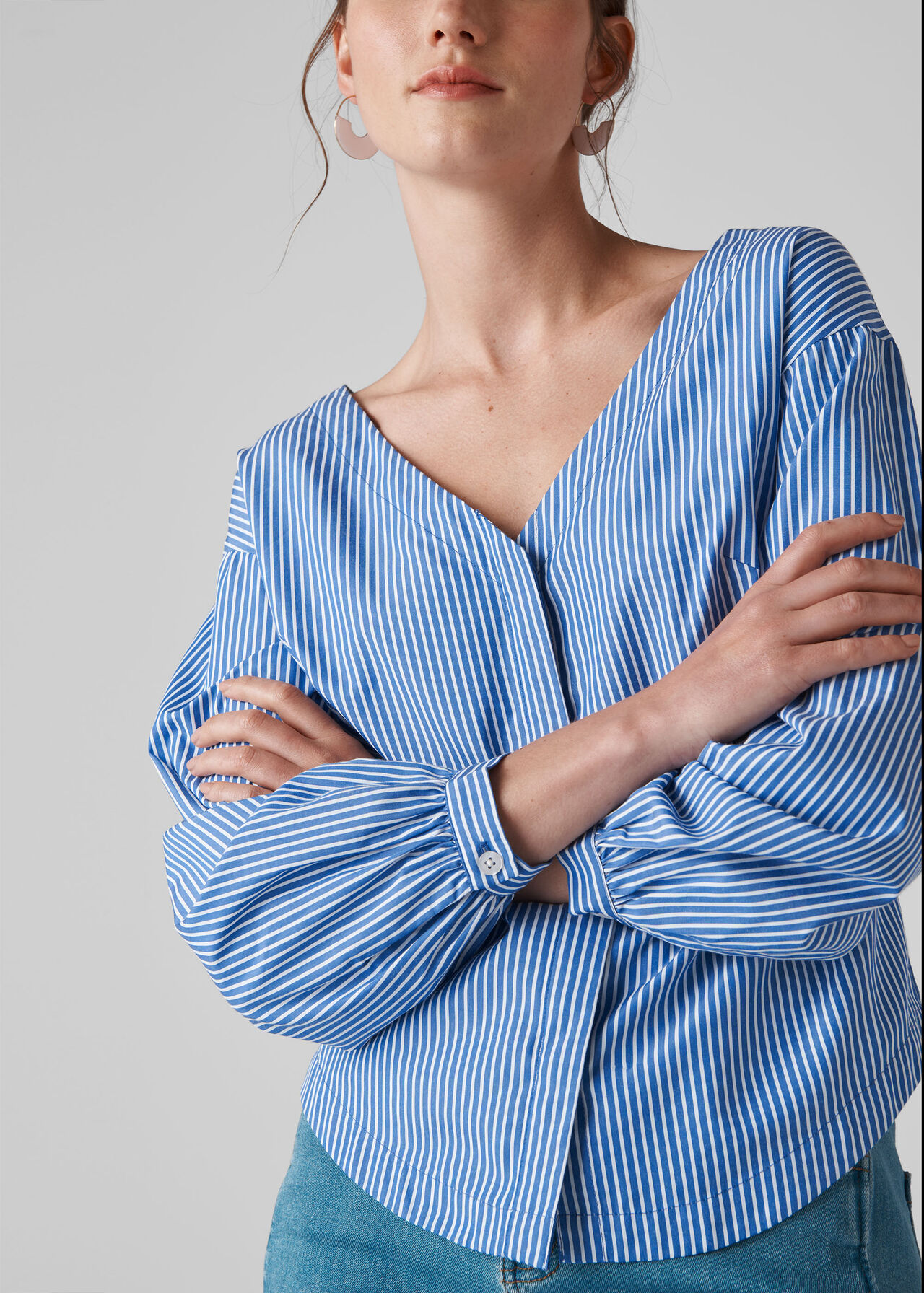 V Bardot Stripe Shirt Blue/White