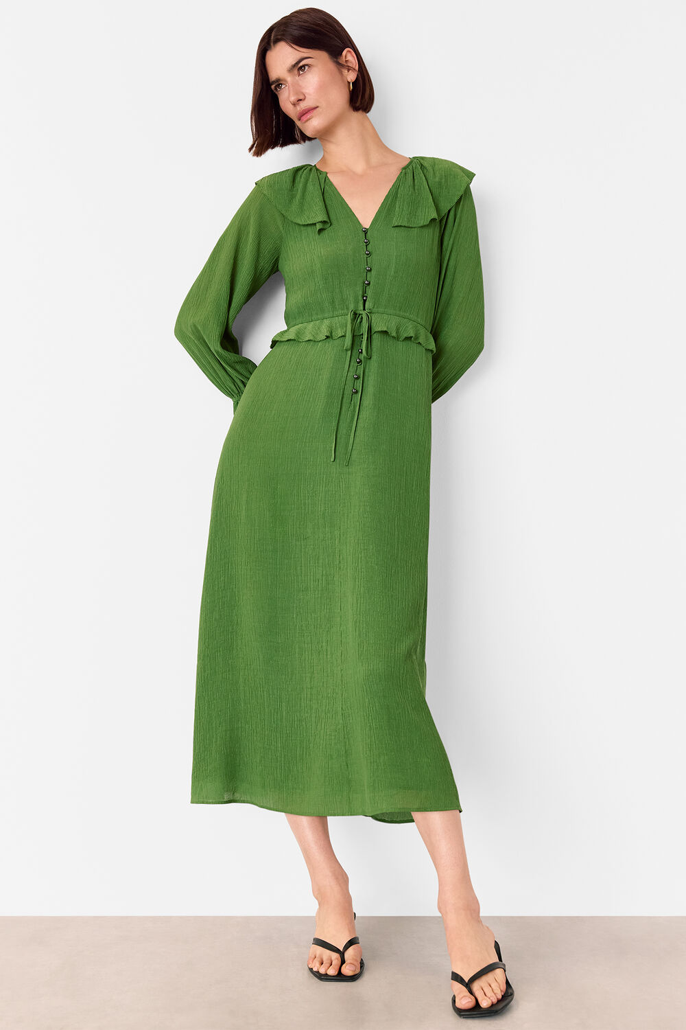 Green Frill Boho Midi Dress