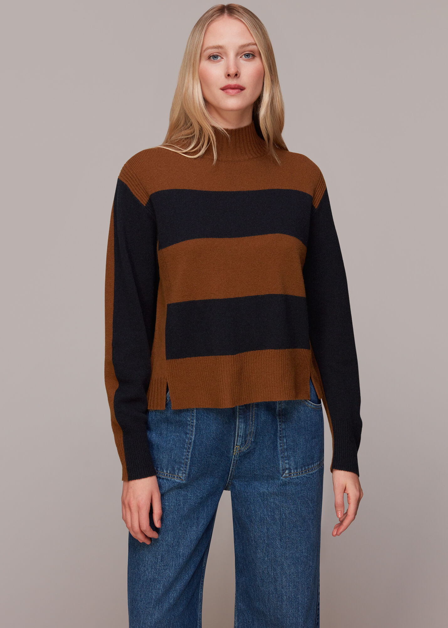 Navy/Multi Colour Block Wool Jumper WHISTLES