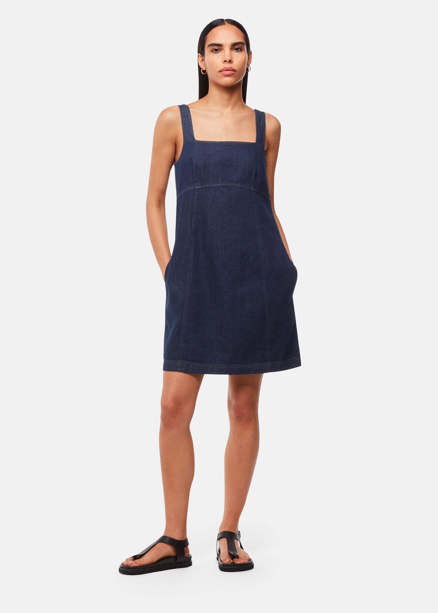 Denim Denim Pinafore Dress | WHISTLES | Whistles US |