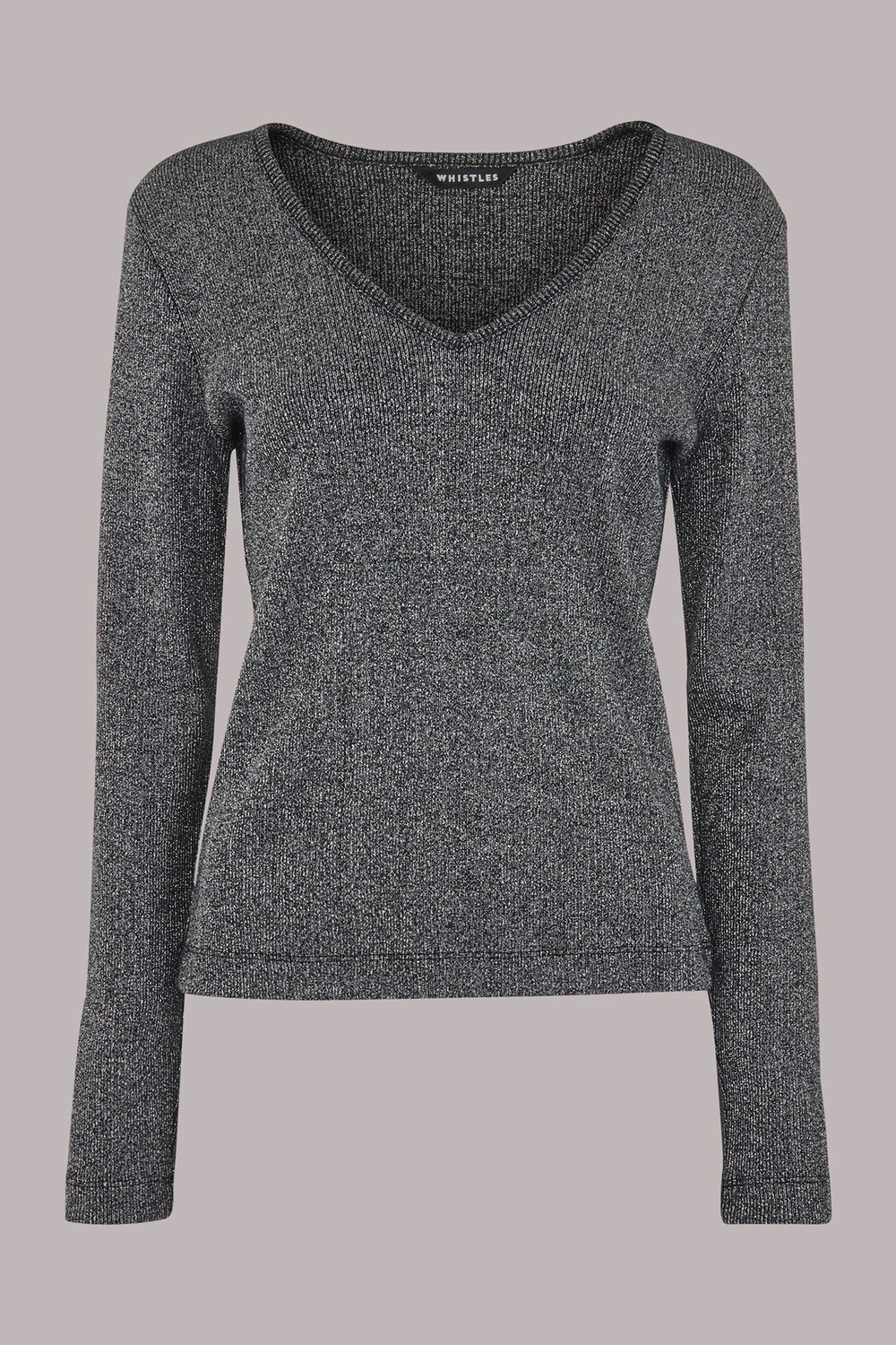 Black Long Sleeve Sparkle V Neck Top