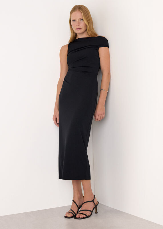 Black Jersey Crepe Asymmetric Dress