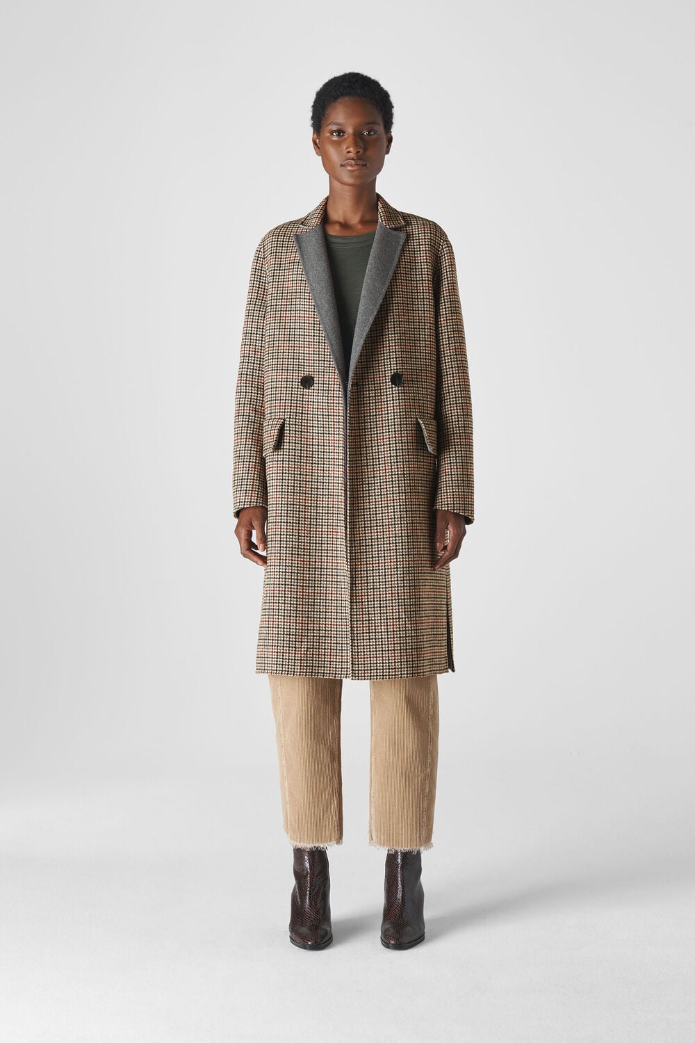 Check Double Faced Wool Coat Multicolour