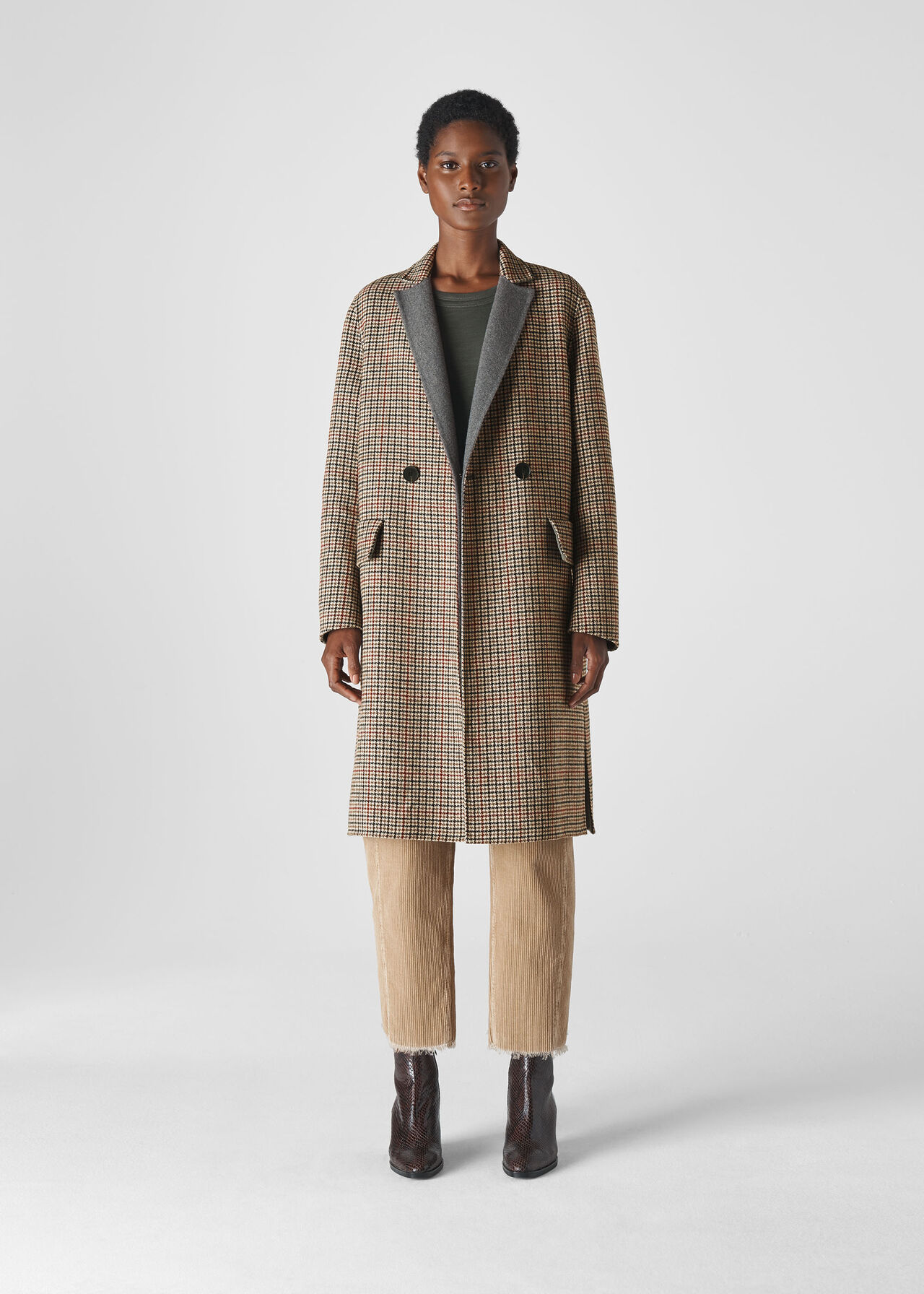 Check Double Faced Wool Coat Multicolour