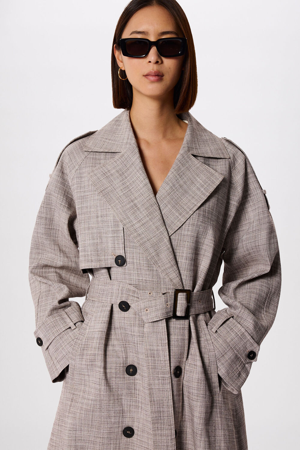 Grey Checked Trench Coat