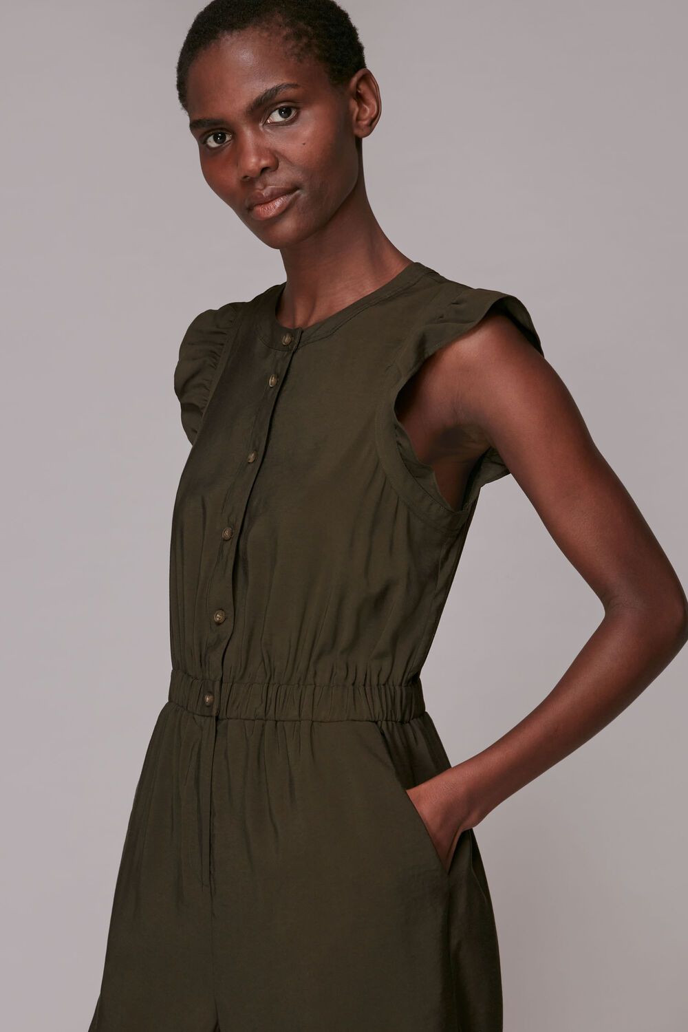 Frill Sleeve Button Jumpsuit