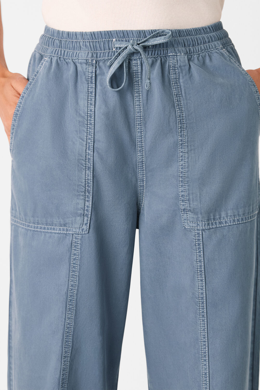 Blue Contrast Stitch Cotton Trouser