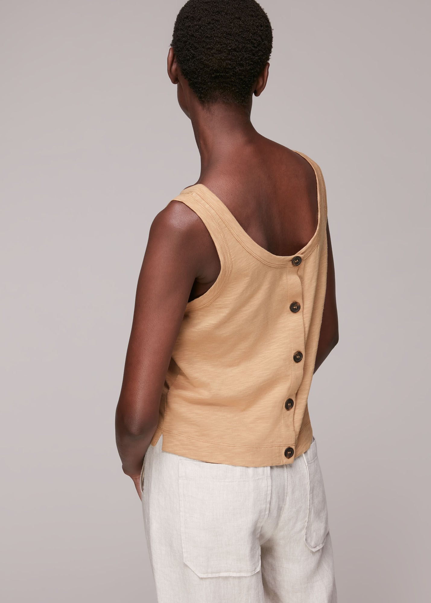 Oatmeal Reversible Button Up Tank Top | WHISTLES | Whistles UK |