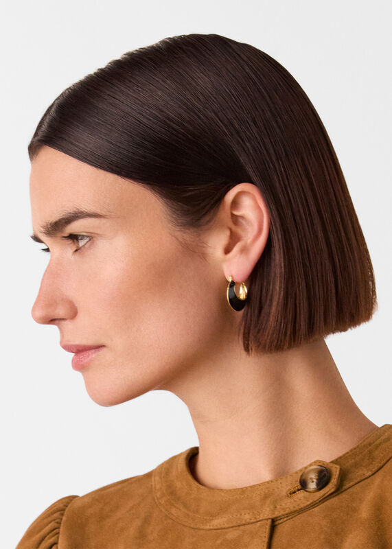 Black Enamel Curved Earring