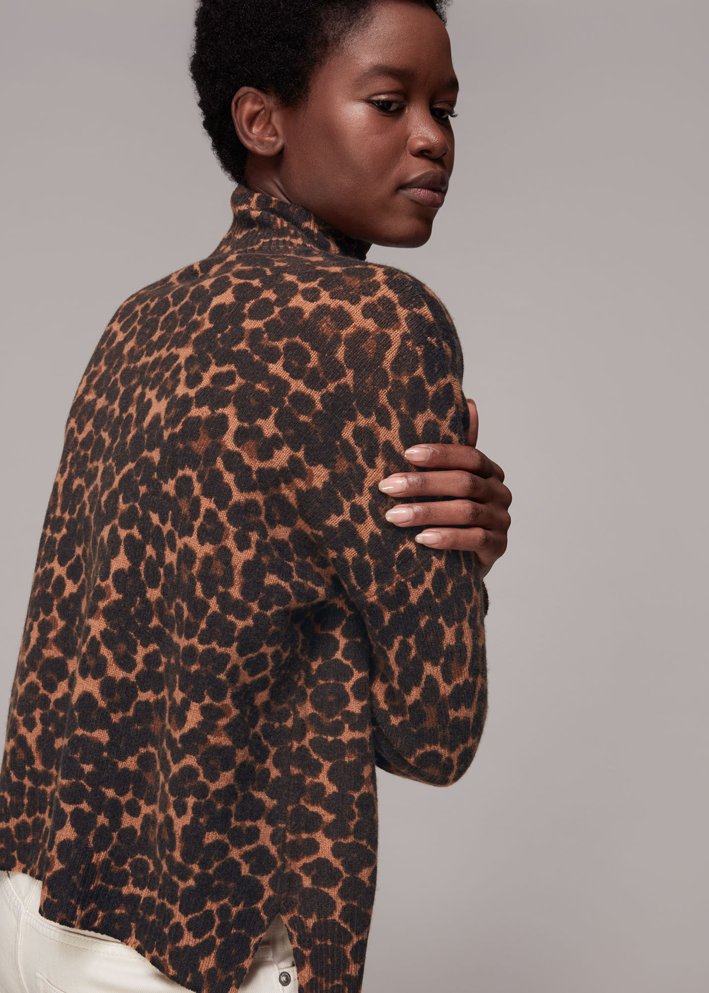 Whistles Wool Split Funnel Neck Knits in Leopard Womens Clothing Jumpers and knitwear Turtlenecks Brown 
