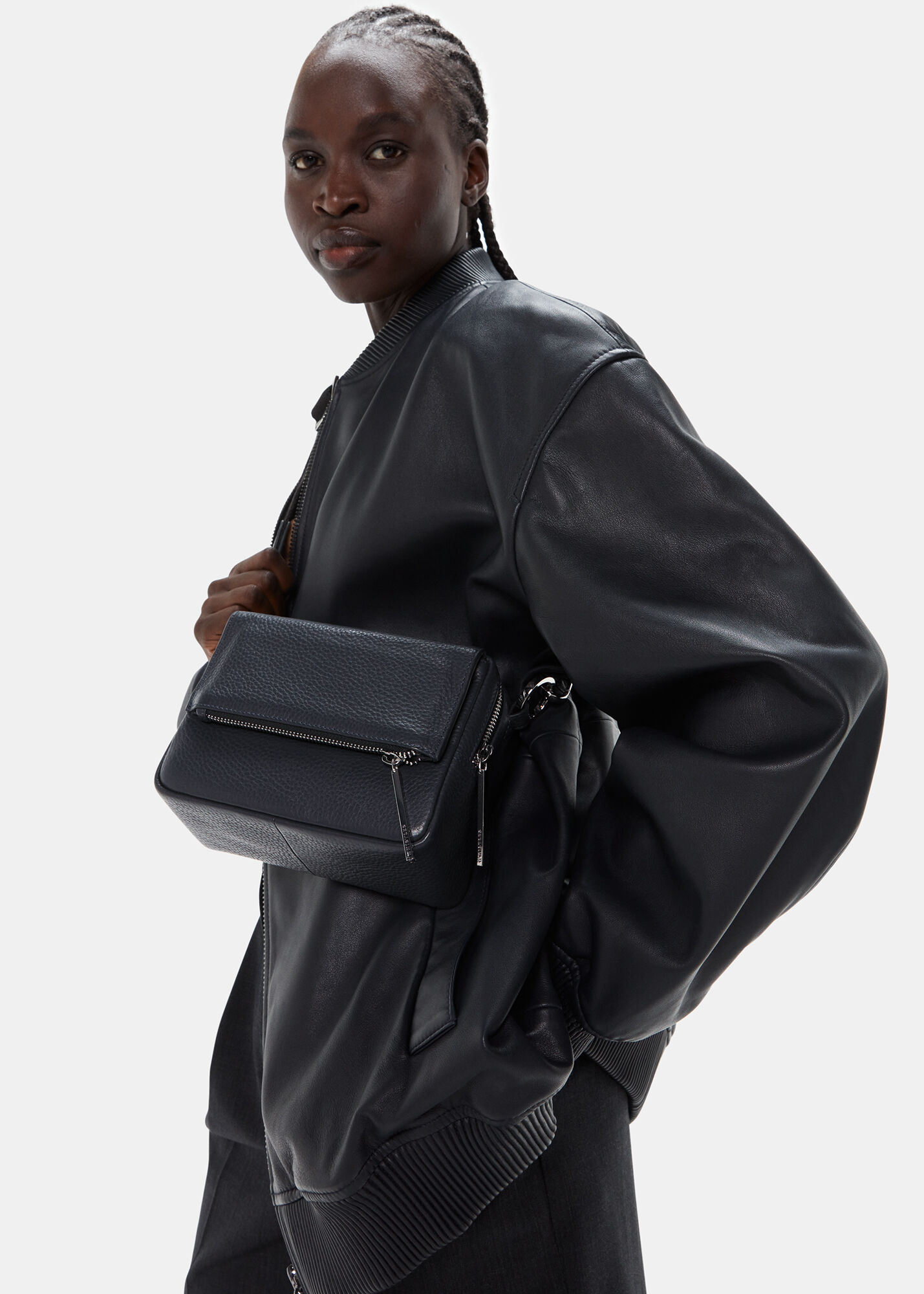 Bibi Navy Leather Crossbody Bag With Strap Whistles