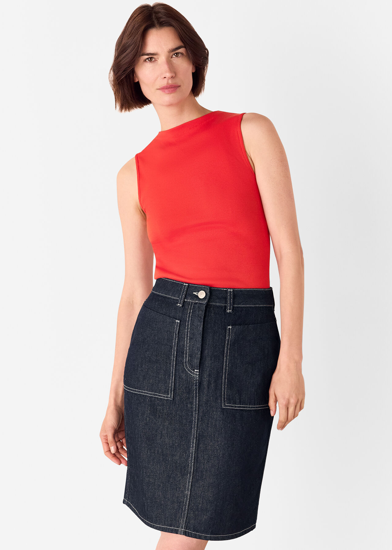 High Neck Rib Detail Tee