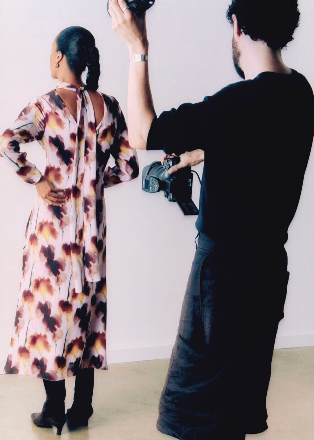 Pink Floral Stem Midi Scarf Dress