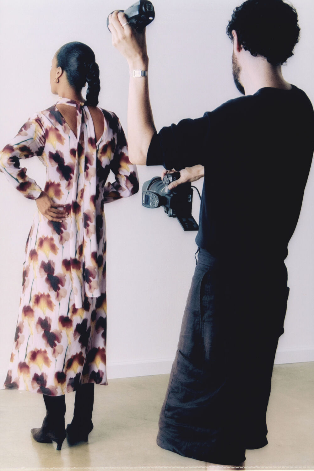 Pink Floral Stem Midi Scarf Dress